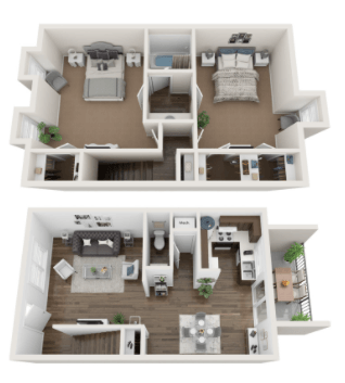 Floor plan for 2 beds, 1.5 baths, 1141 sqft